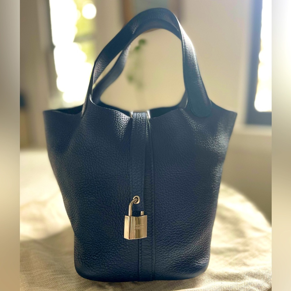 Hermes Picotin 18 PM Bleu Obscur Blue Tote